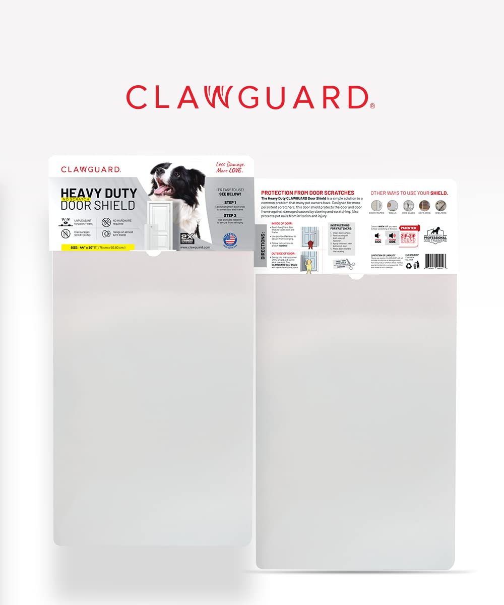 CLAWGUARD cat and dog scratch shield in use on a door.