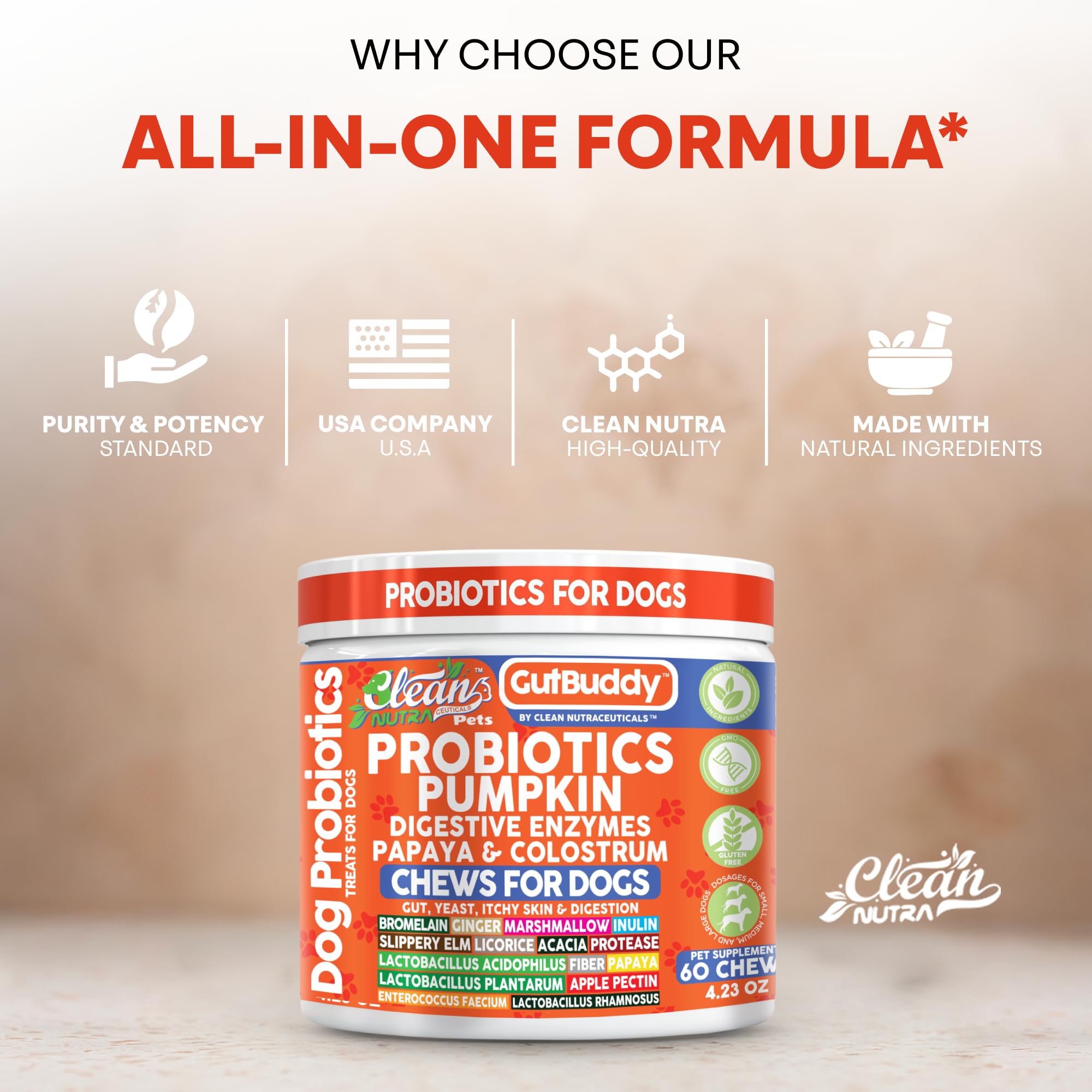 Clean Nutraceuticals pumpkin puree dog probiotic digestive support aids stool regularity