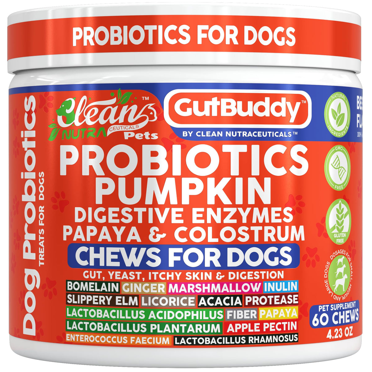 Clean Nutraceuticals gut health probiotics dog soft chews with beef flavor support balanced digestion