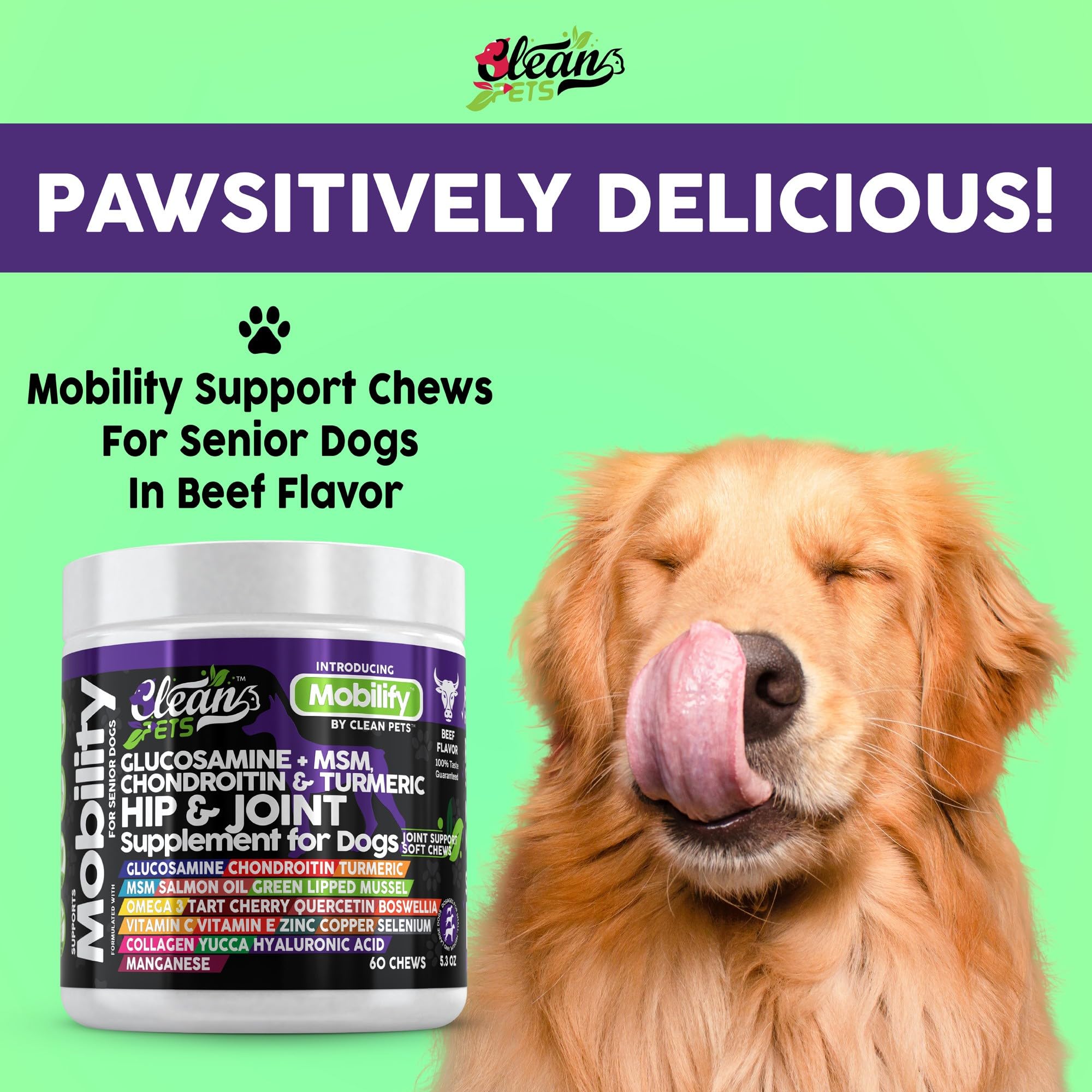 Clean Pets collagen dogs joint health chewy supplement.