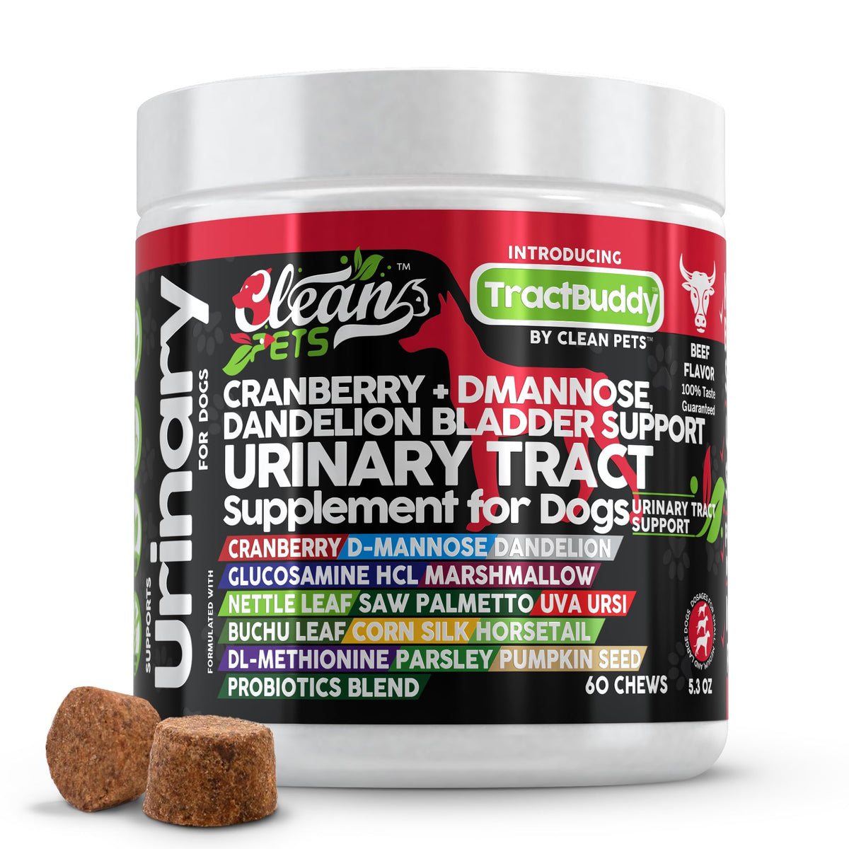 Clean Pets Cranberry urinary-tract support bottle promotes healthy urinary flow for dogs