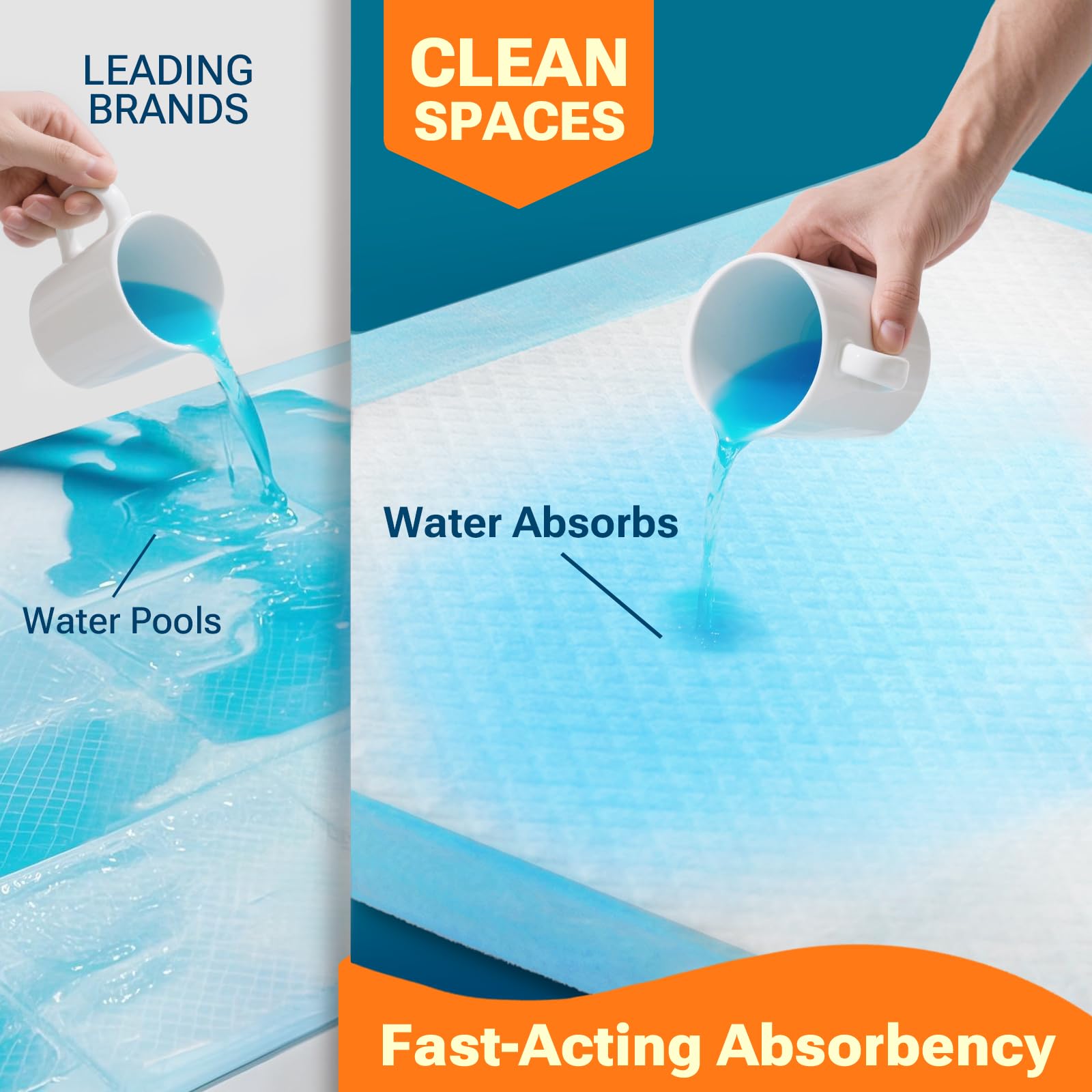 CLEAN SPACES Puppy Pad features fast-drying top layer for dry surfaces.