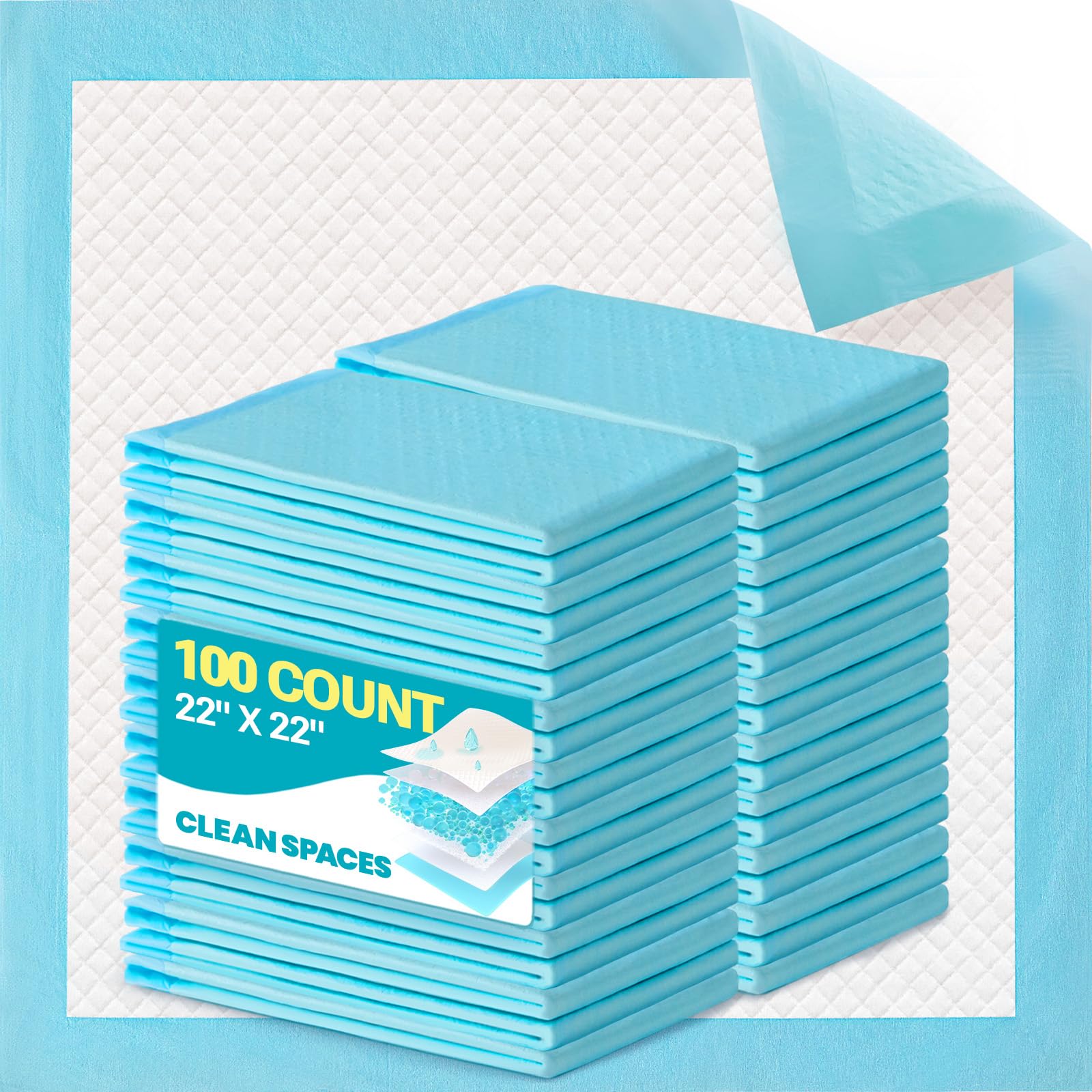 Clean Spaces puppy pad front view highlights ultra-absorbent core for fast absorption.