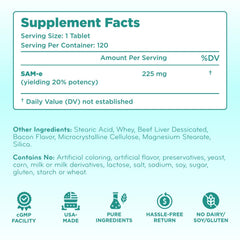 Clear Formulas SAM-e dog chew tablet designed for convenient, tasty administration.
