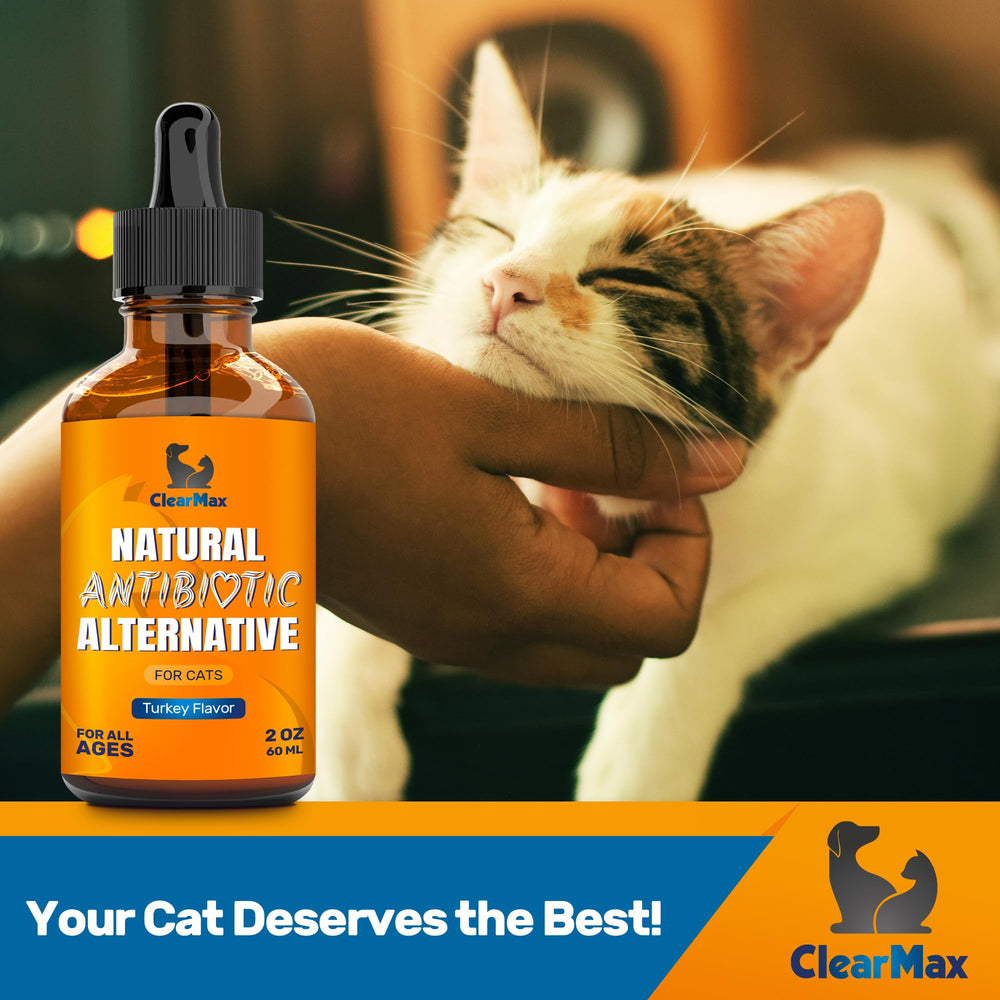 Clear Max cat health drops bottle signals easy-to-use care for pets.