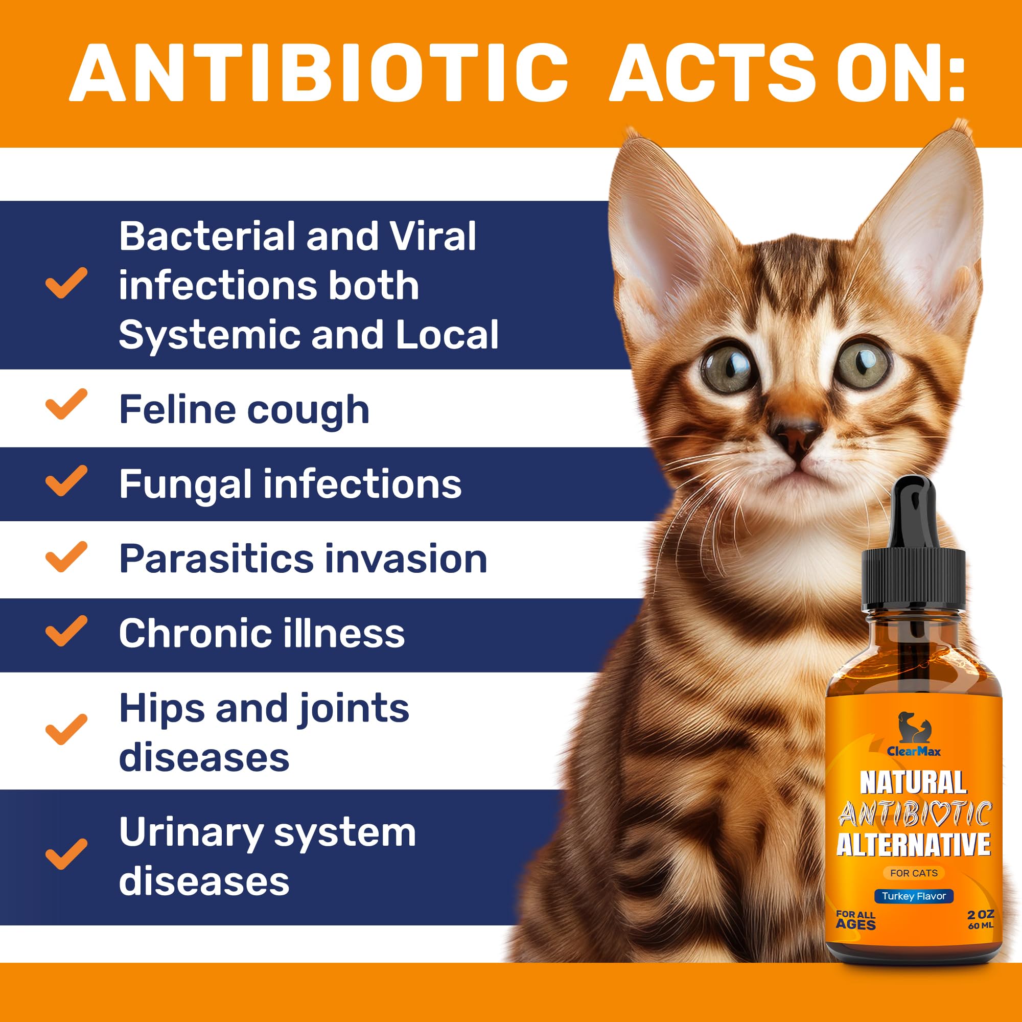 Clear Max antibiotics turkey flavor serving for cats fosters palatable administration and adherence.