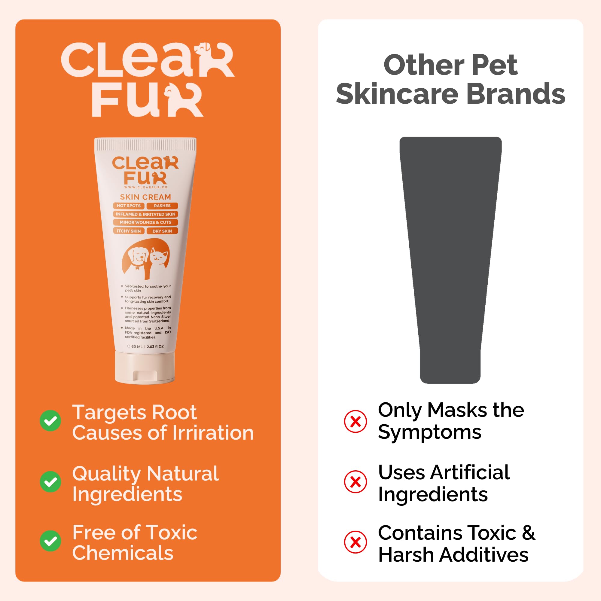 ClearFur made-in-USA lab badge signaling quality and safety.