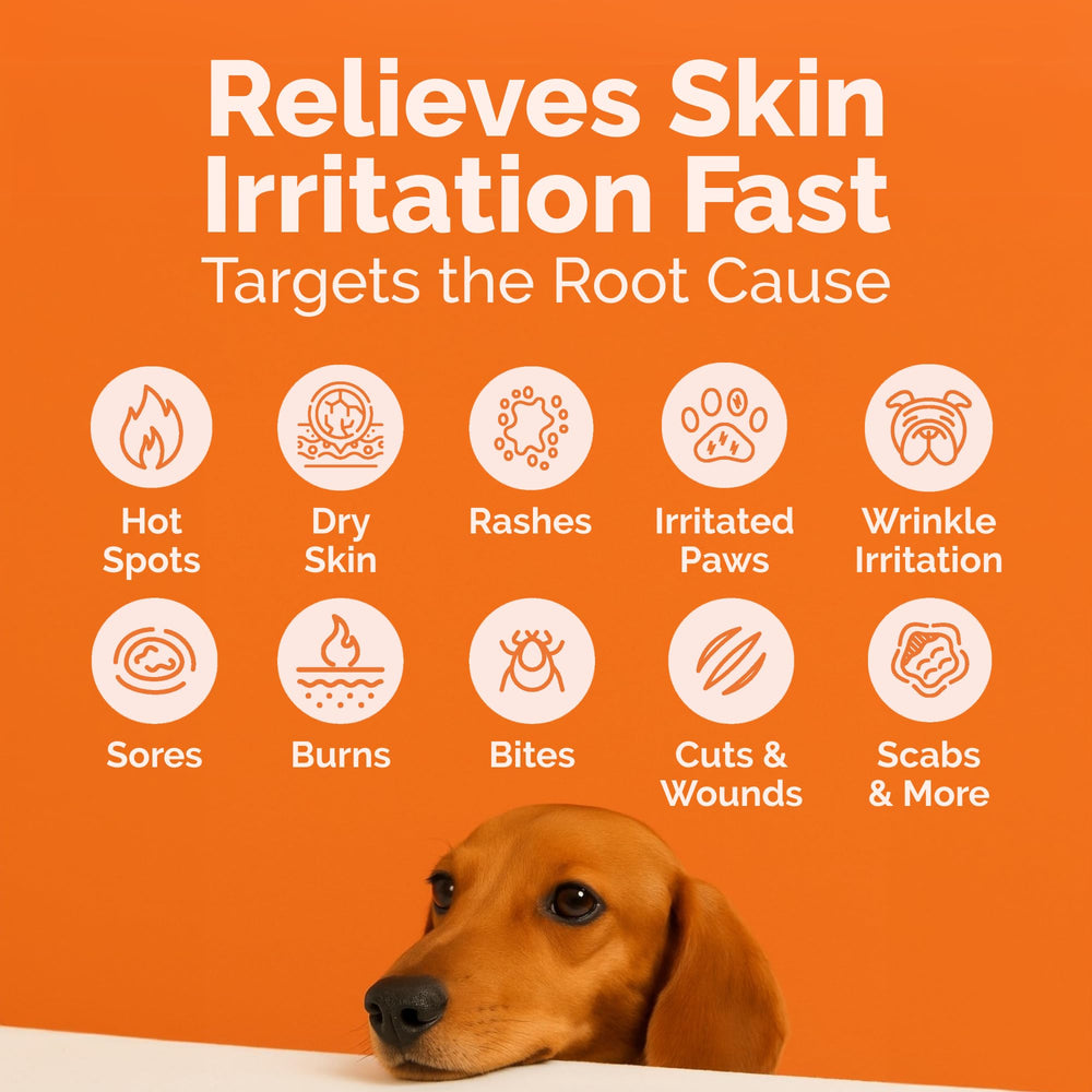 ClearFur skin cream application on a dog showing soothing results.