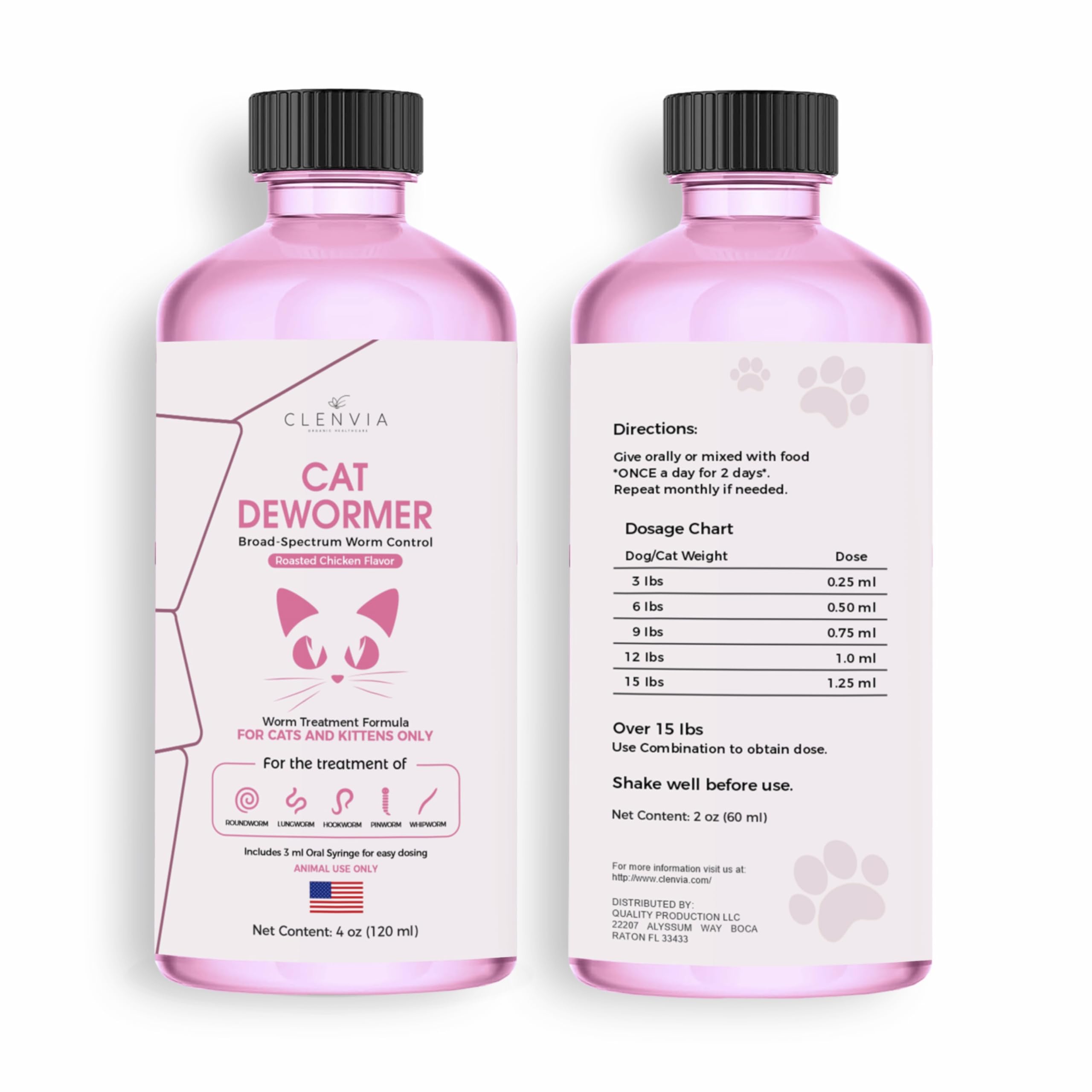 CLENVIA Dewormer for Cats Liquid bottle for easy dosing and tapeworm care support
