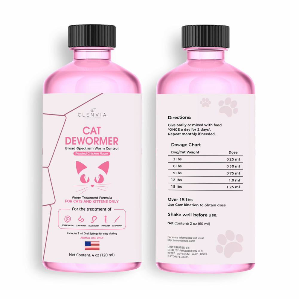 CLENVIA Dewormer for Cats Liquid bottle for easy dosing and tapeworm care support