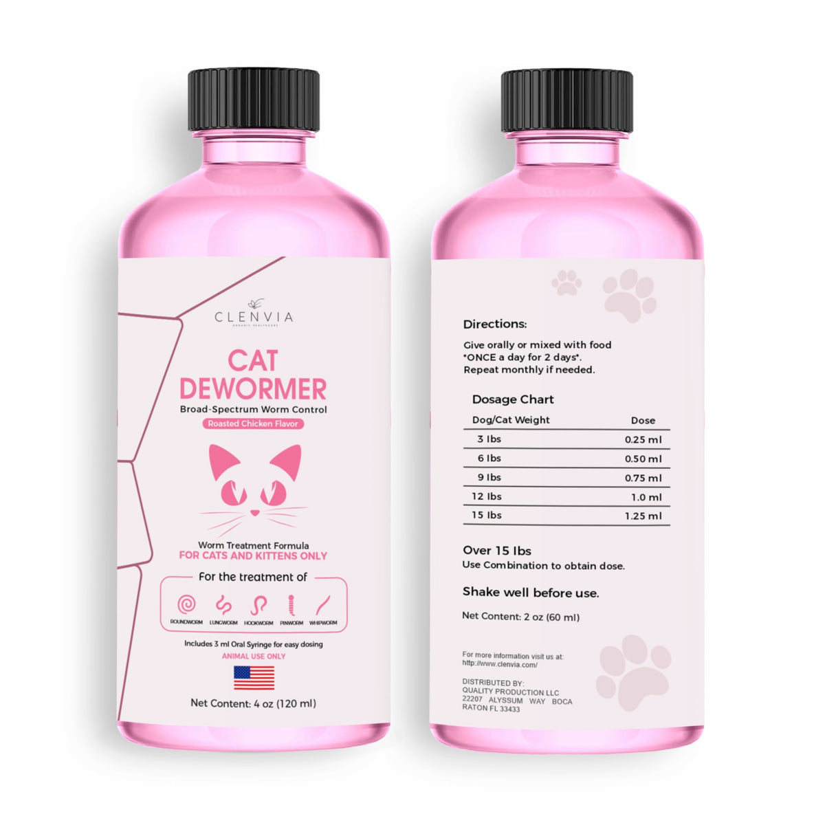 CLENVIA Dewormer for Cats Liquid bottle for easy dosing and tapeworm care support