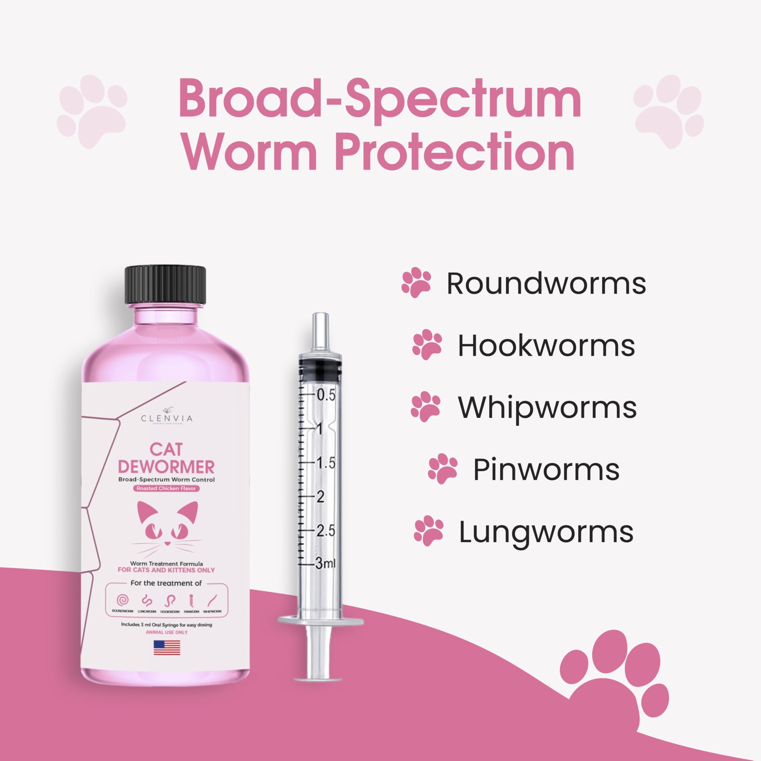 CLENVIA Cats Liquid Dewormer syringe enabling precise, mess-free oral dosing