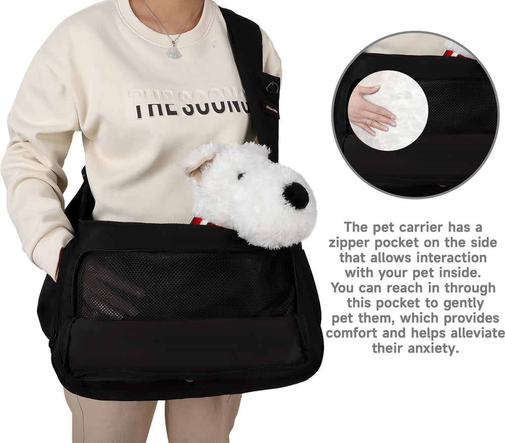 CleverCode Sling Carrier with zippered interaction opening for pet reassurance