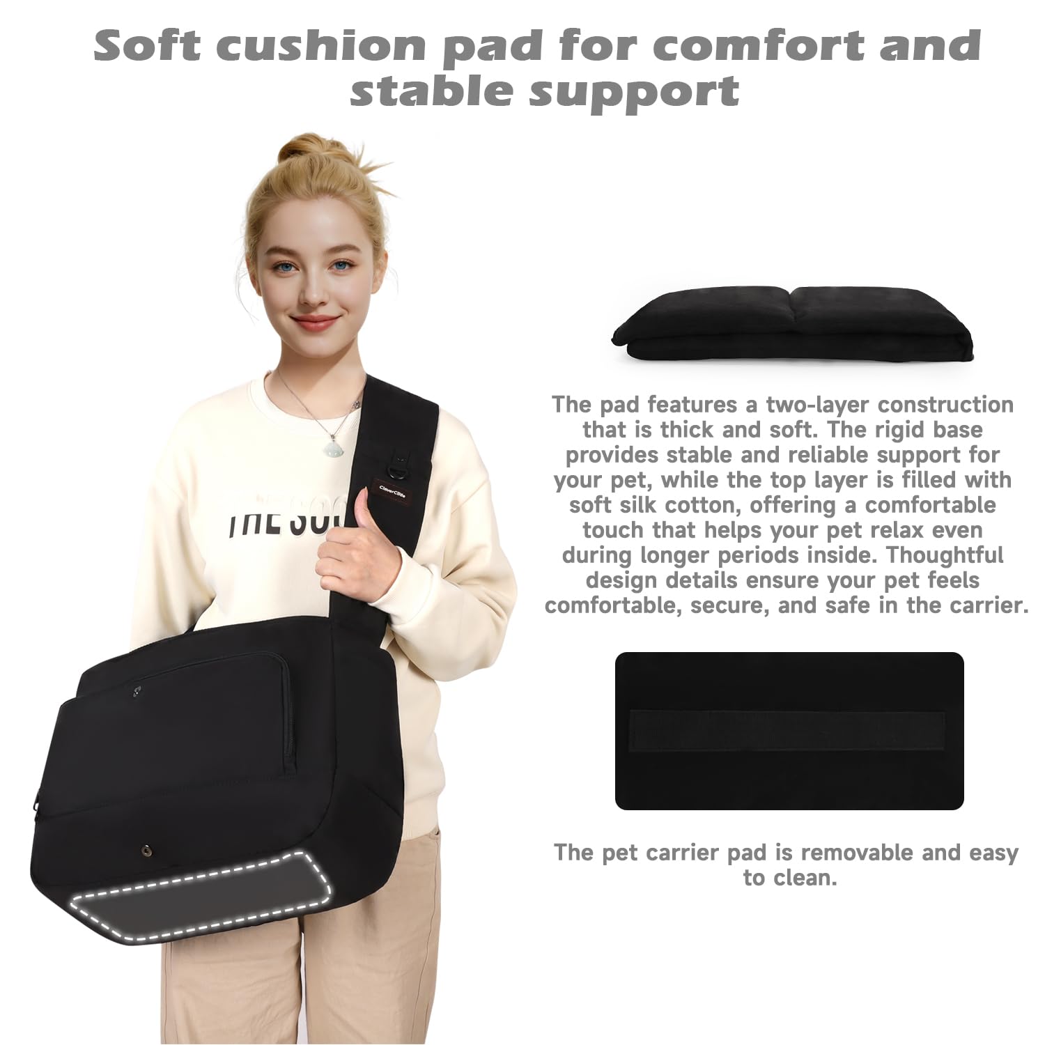 CleverCode Sling Carrier interior with removable base pad for easy cleaning