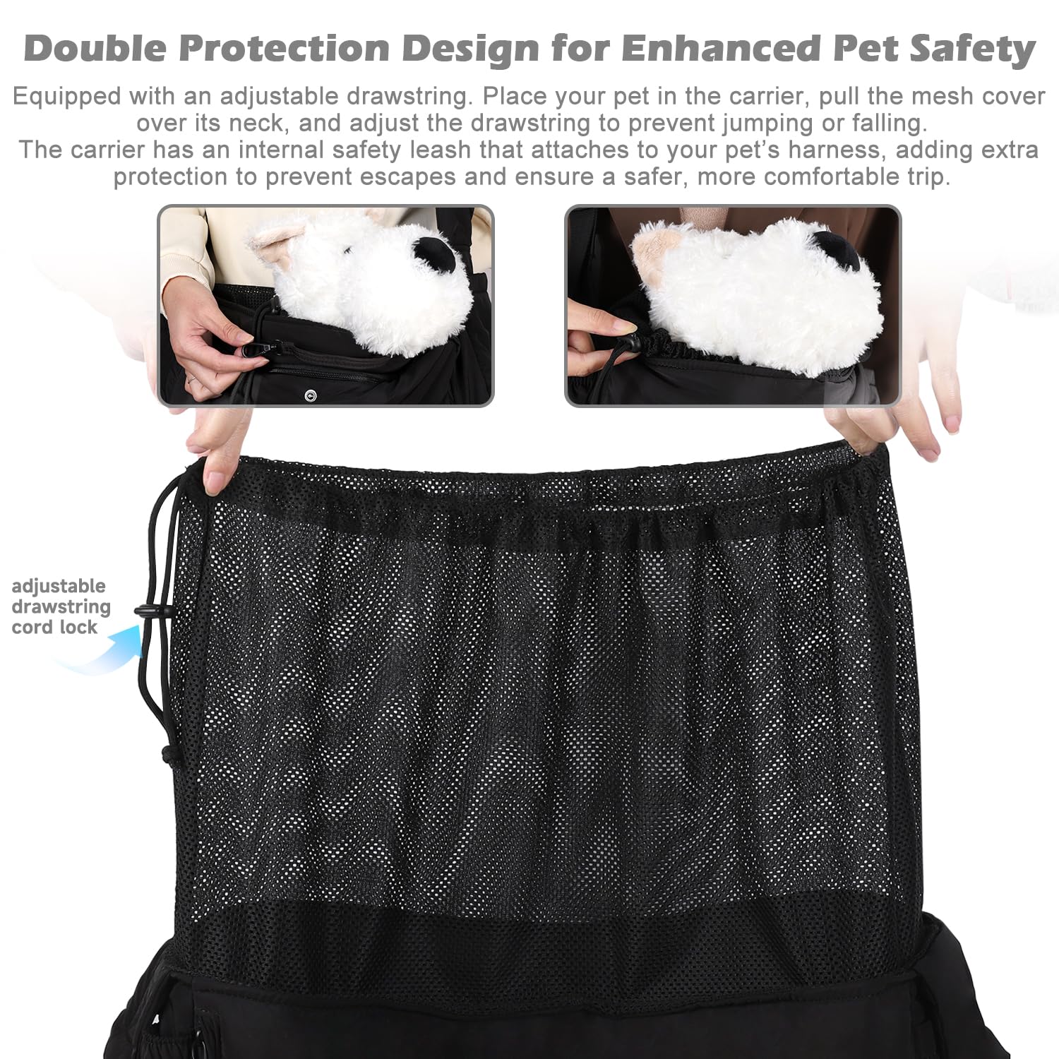 CleverCode Sling Carrier built-in safety clip preventing pet jumps