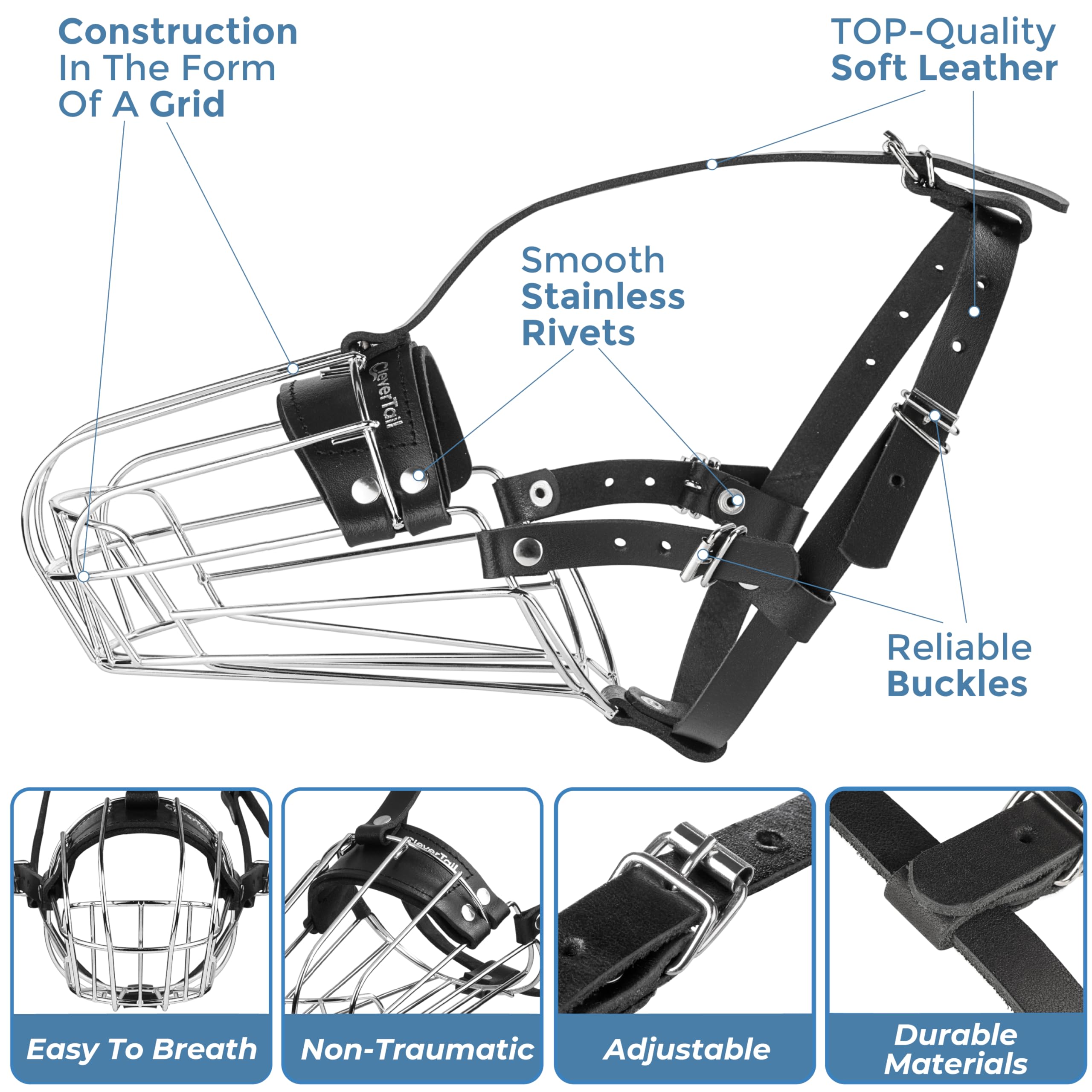 CleverTail breathable dog muzzle enables easy breathing and drinking during outings