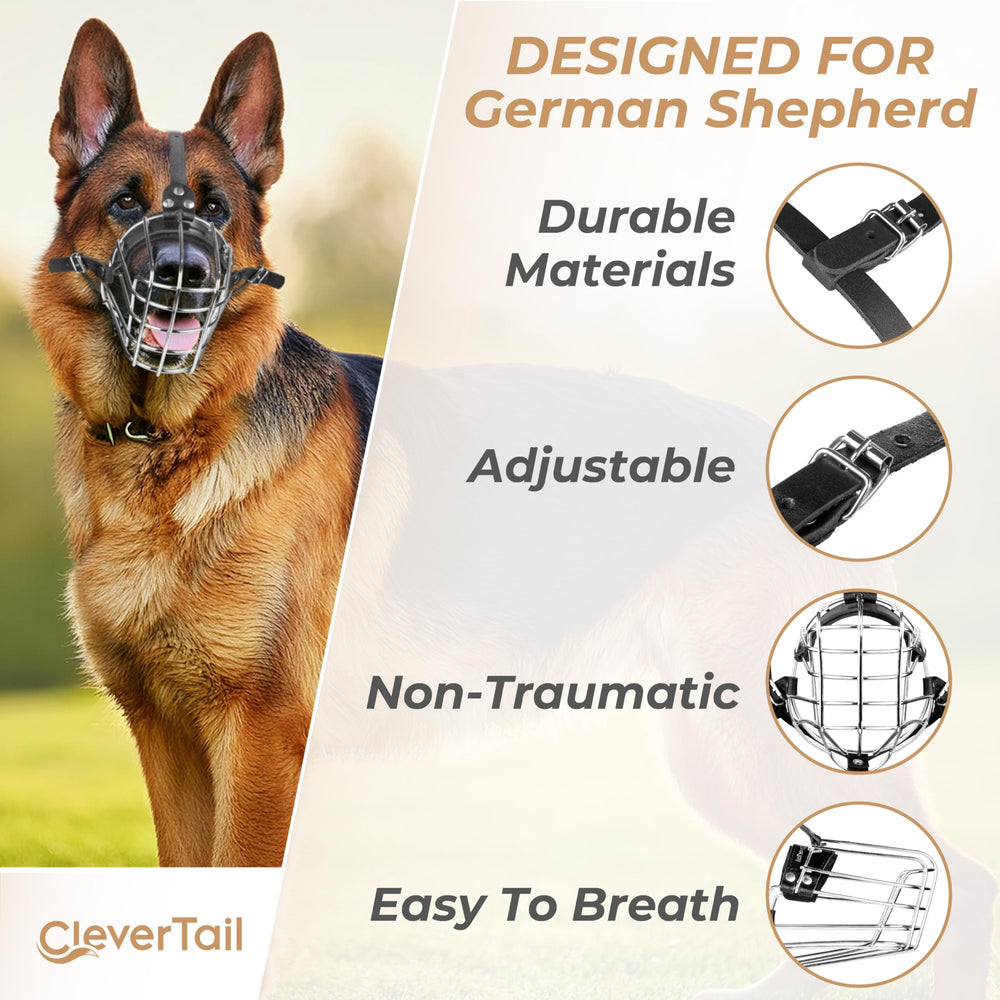 CleverTail anti-scavenge muzzle helps prevent object grabbing.