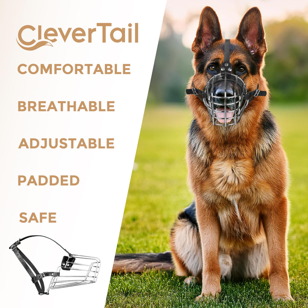 CleverTail large-dog design supports breathing and drinking during wear.