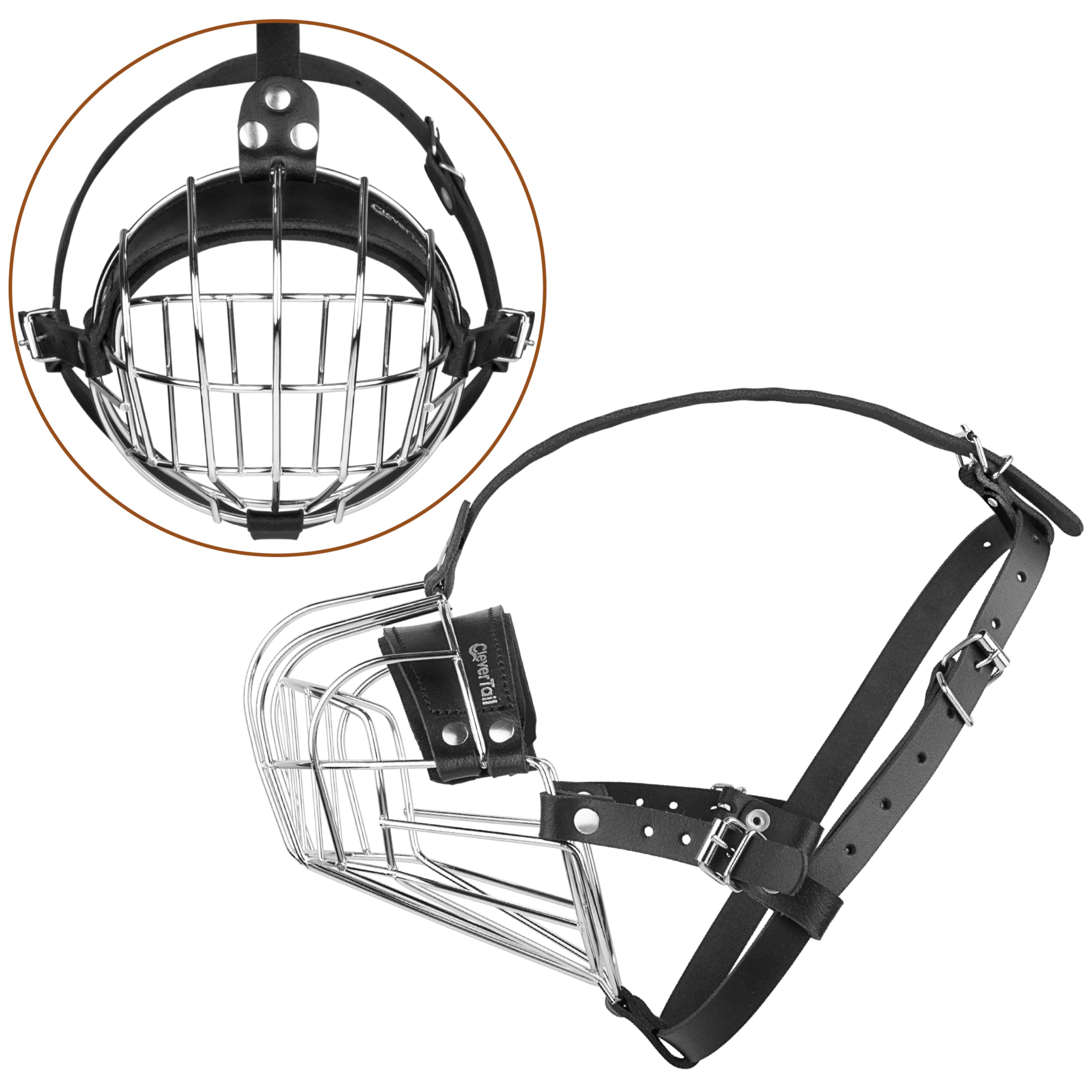 CleverTail Boxer muzzle side view with adjustable leather straps for secure fit
