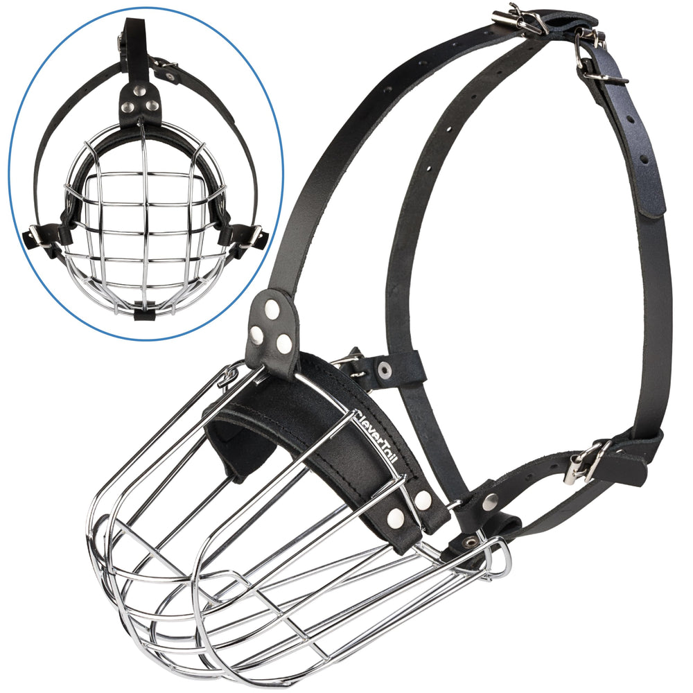 CleverTail Metal Pitbull Muzzle adjustable leather straps enable comfortable, custom fit.