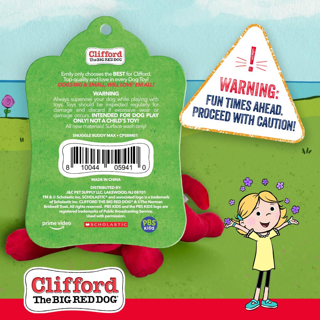 Clifford plush squeaker invites interactive sessions and bonding.