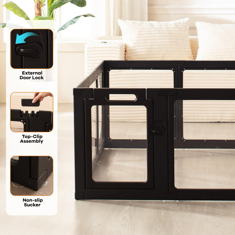 ClimbHope anti-slip base stabilizes the playpen on wood or tile floors