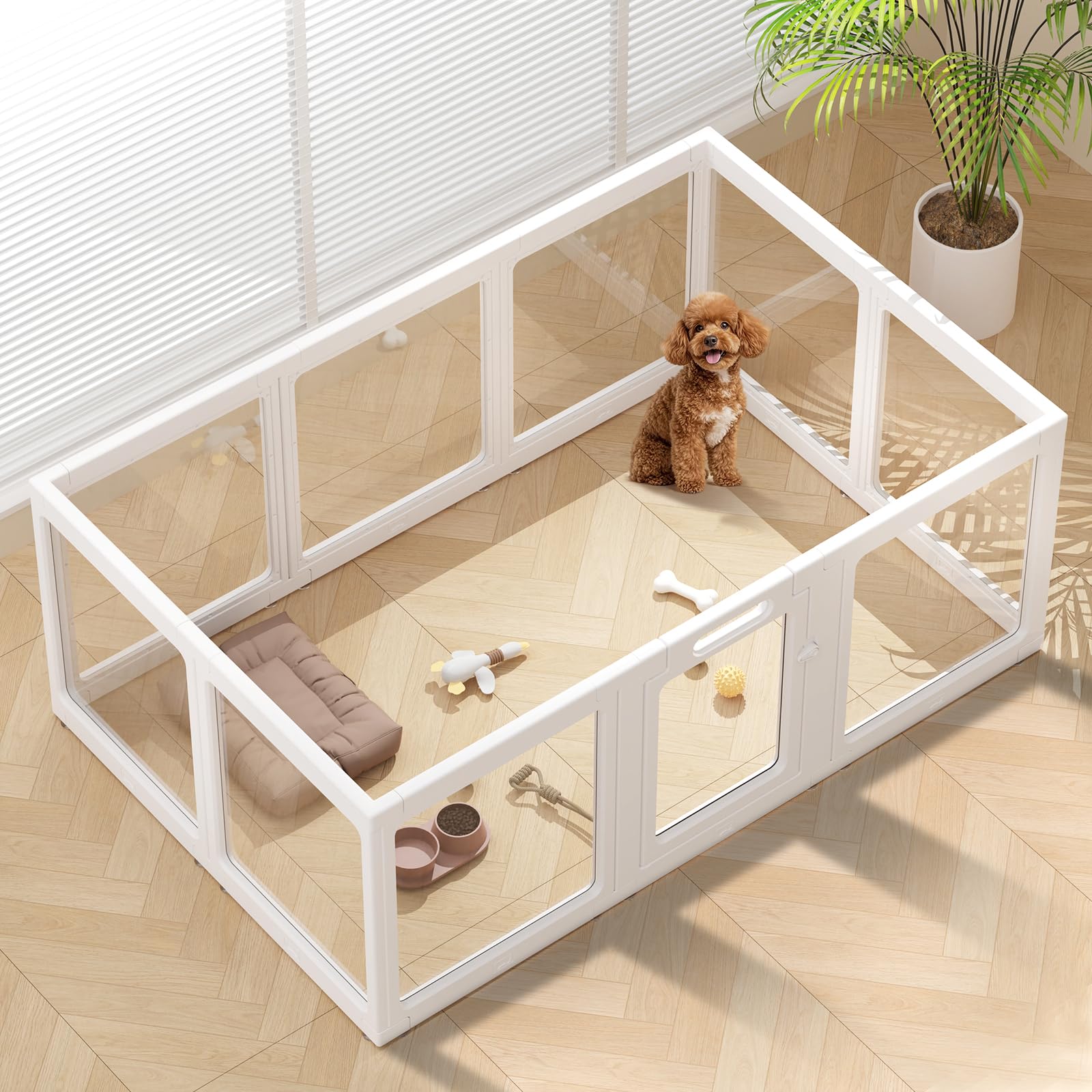ClimbHope clear acrylic dog playpen with 24 inch panels providing a safe indoor play space