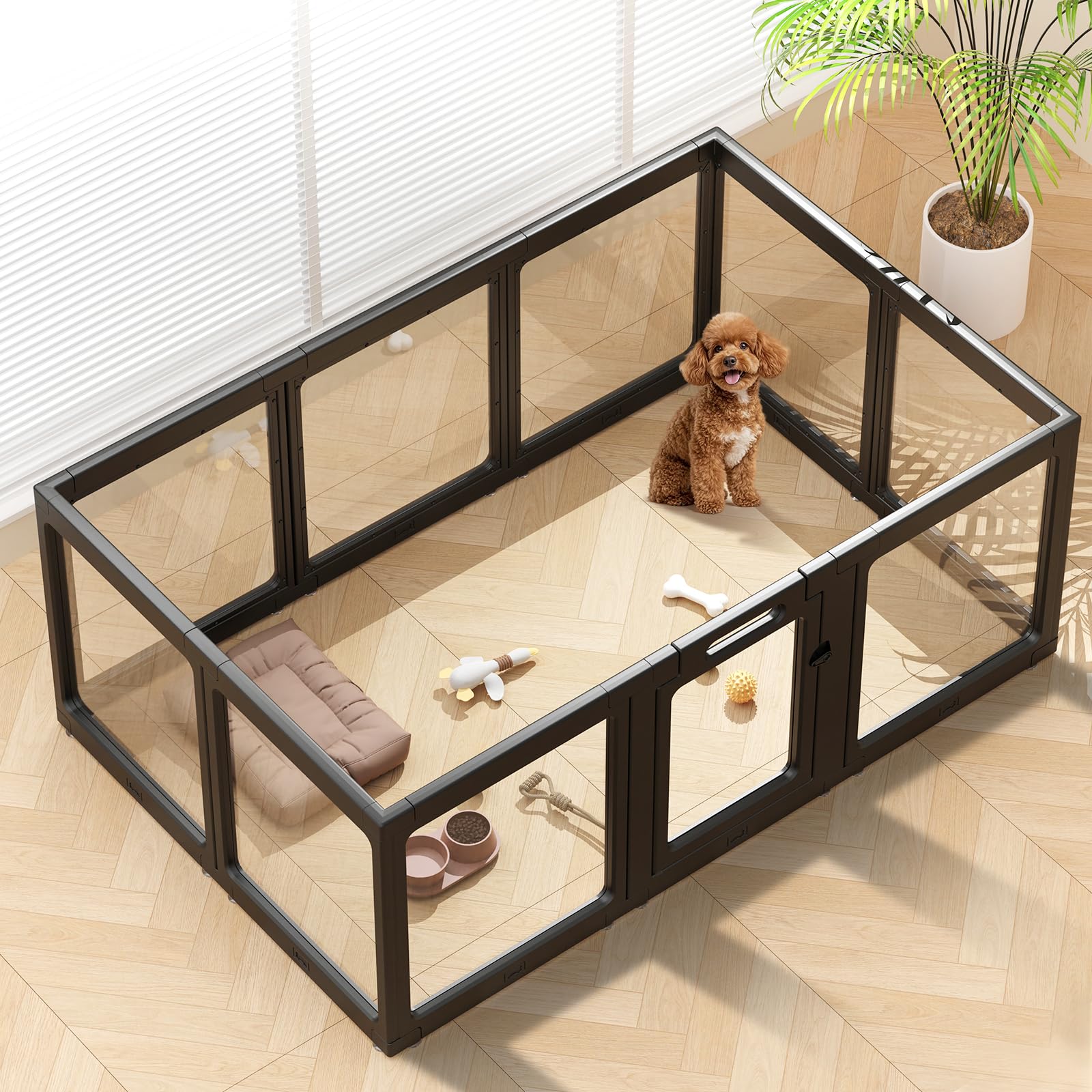 ClimbHope clear acrylic dog playpen in 24inch 10-panel setup for spacious indoor play
