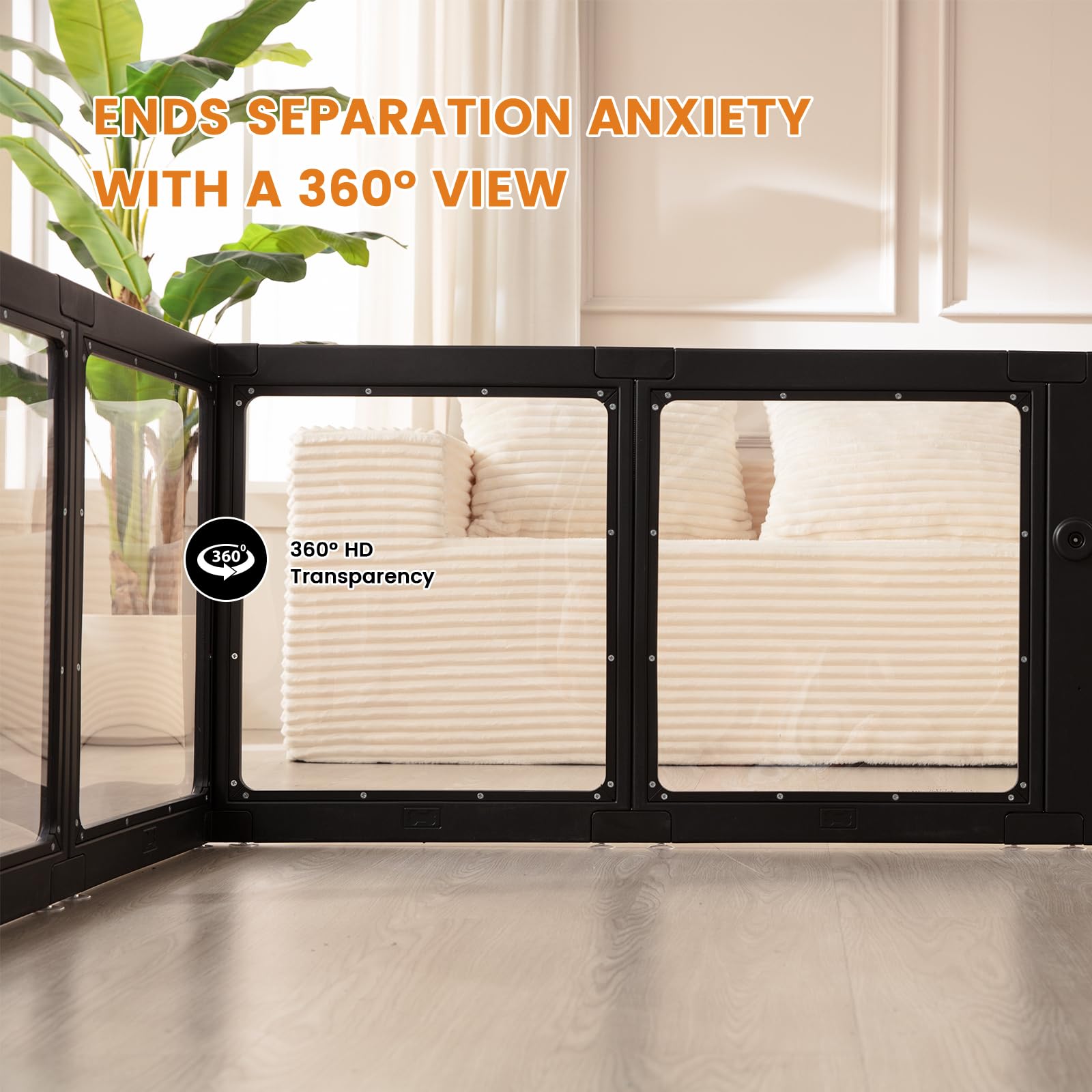 ClimbHope easy-assembly modular playpen shown expanding for growing pets