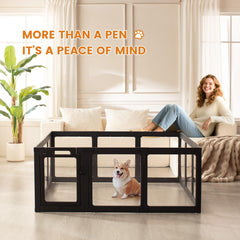 ClimbHope transparent dog playpen highlighting safety design with gap-free panels