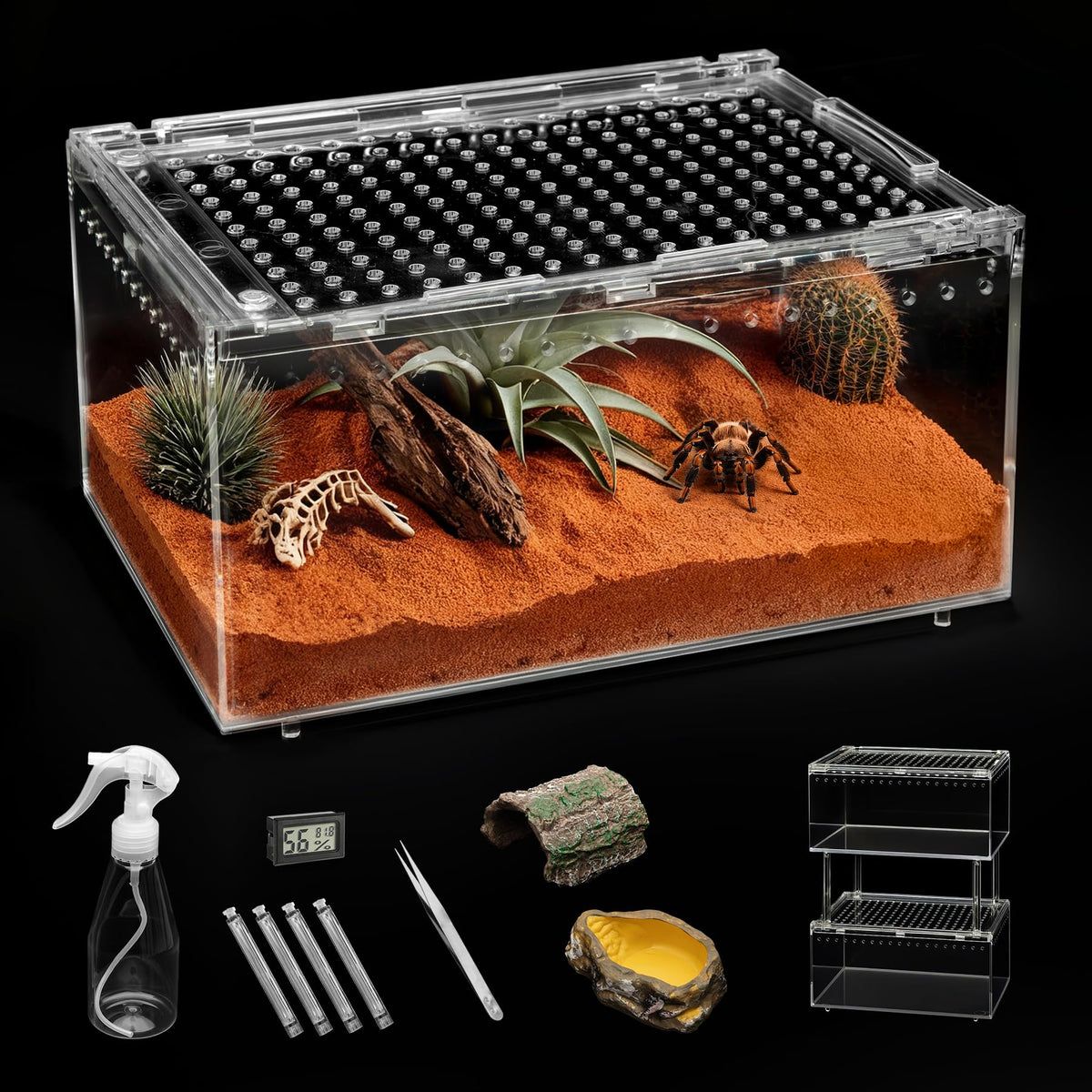 Clioran large reptile terrarium escape-proof lid keeps contents secure and visible.