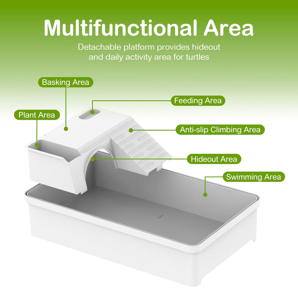 Clioran-multi-zone-enclosure-habitat enables feeding, swimming, and basking in one layout