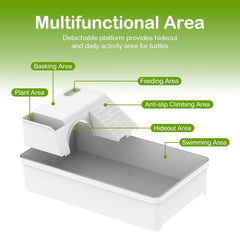 Clioran-multi-zone-enclosure-habitat enables feeding, swimming, and basking in one layout