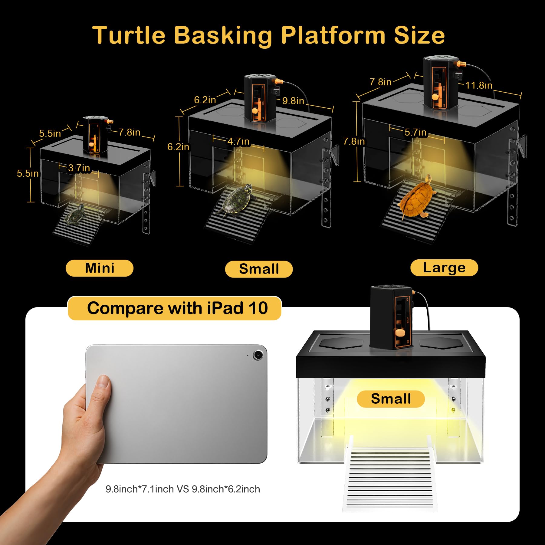 Clioran top-mounted hanging design keeps basking area secure inside the tank.
