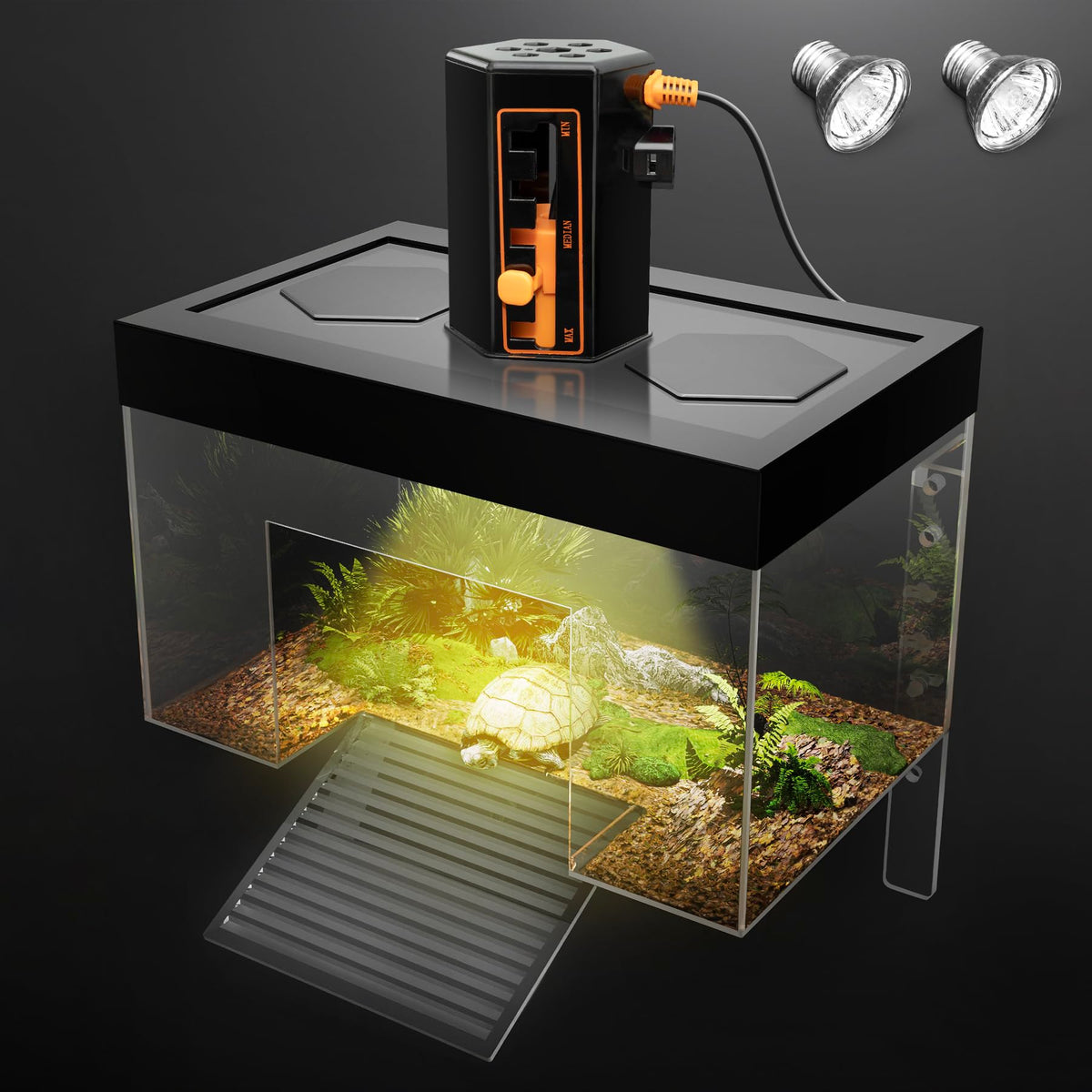 Clioran Turtle Basking Platform with Light provides elevated sunning for small turtles.