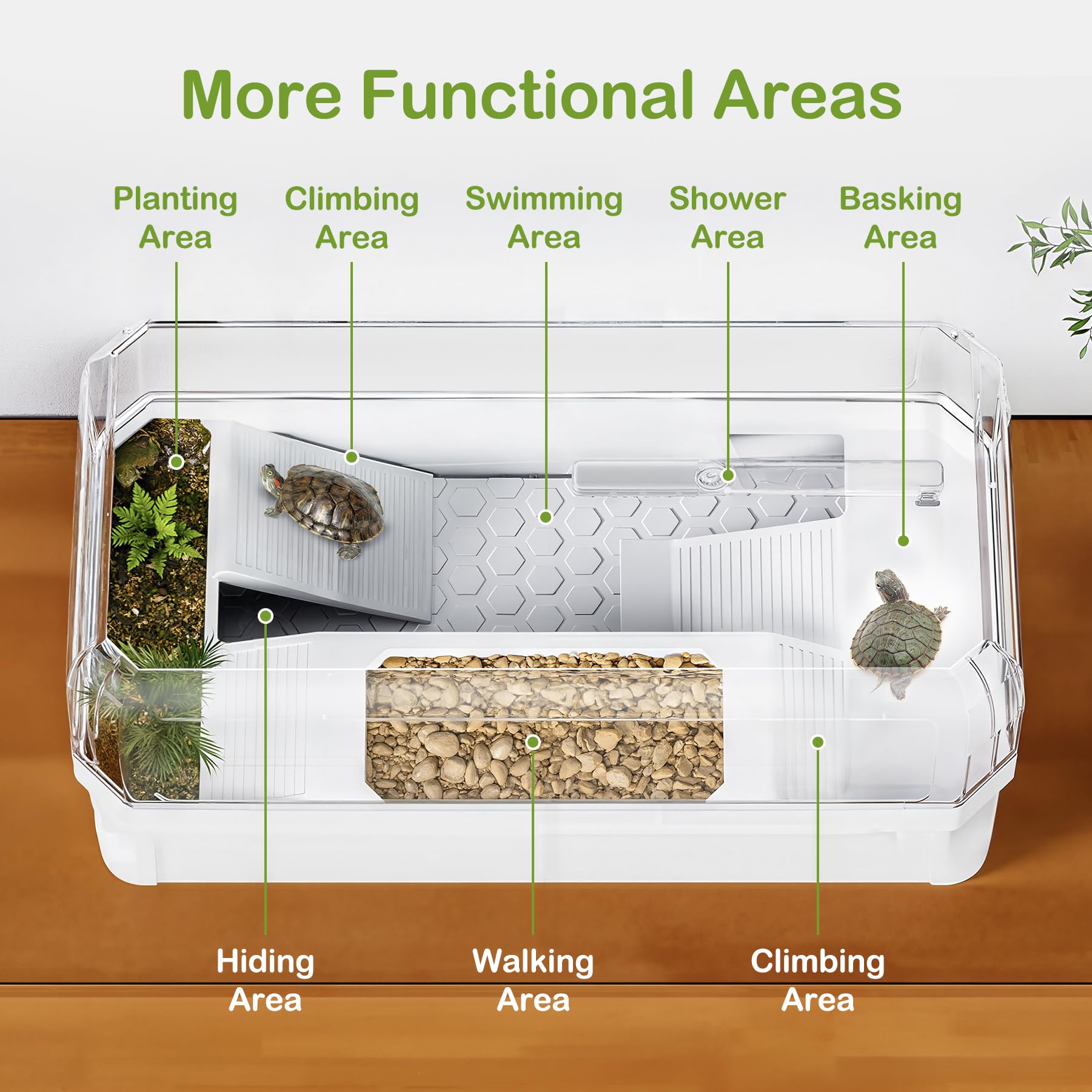 Clioran turtle tank kit multi-function habitat zones encourage natural behaviors like basking and swimming