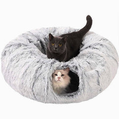 CLKHOWL Cat Tunnel Bed with soft moon mat center for cozy naps.