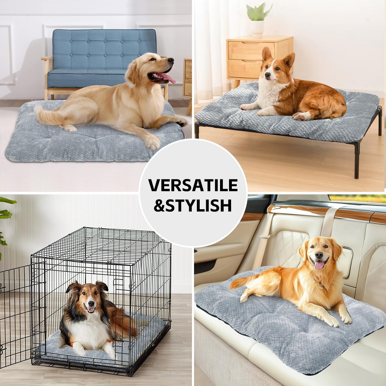CLKHOWL 65x50 cm crate mat fits small, medium, and some larger dogs comfortably.