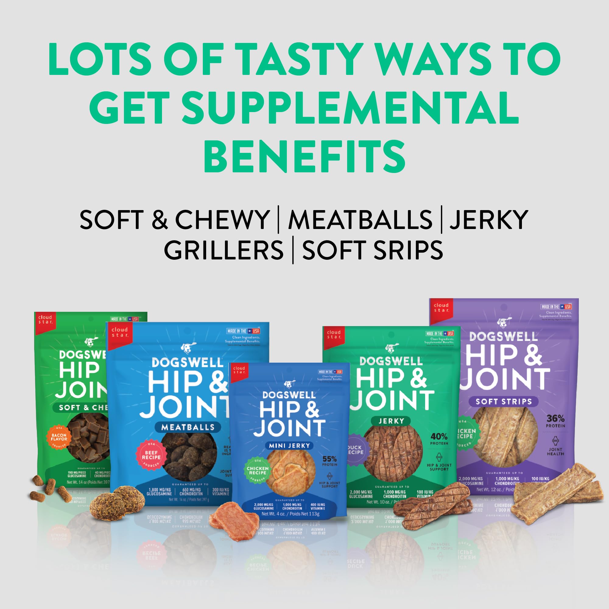 Chewy texture of Dogswell Hip & Joint Grillers duck treats shown for long-lasting chew