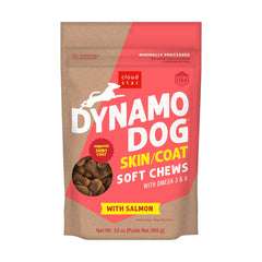 Cloud Star Dynamo Dog soft chews with salmon for a shiny coat.