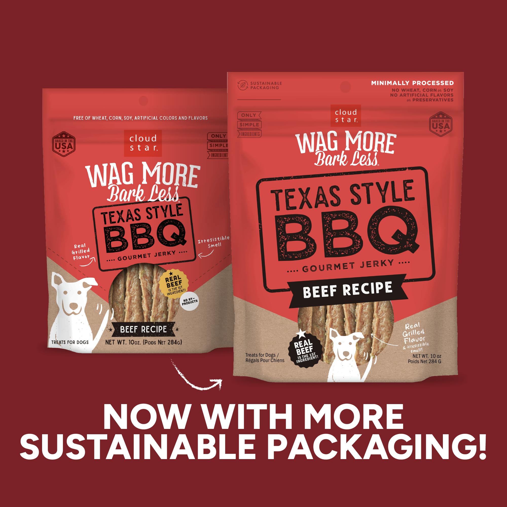 Cloud Star Texas BBQ beef treats small batch close-up highlighting real beef as ingredient