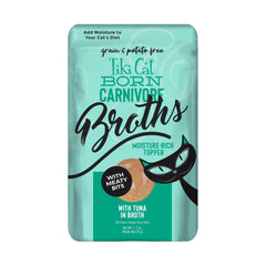 Cloud Star Tiki Cat Born Carnivore Broths tuna recipe pouch opened for moisture and flavor