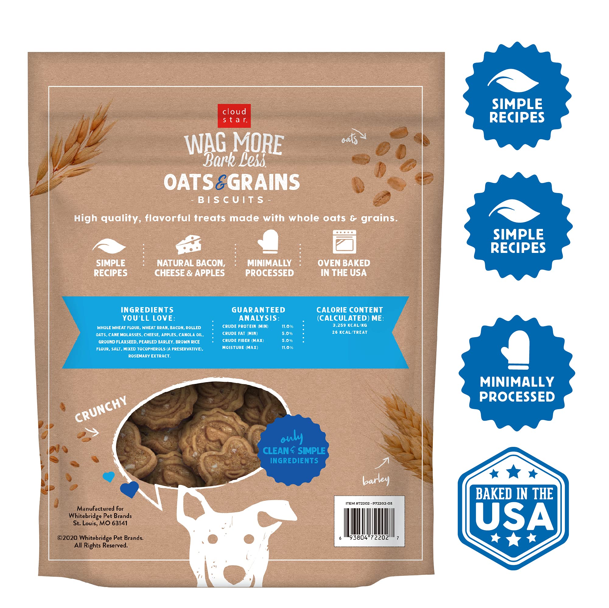 Cloud Star Wag More Bark Less oats and grains close-up, wholesome ingredients for tasty training rewards
