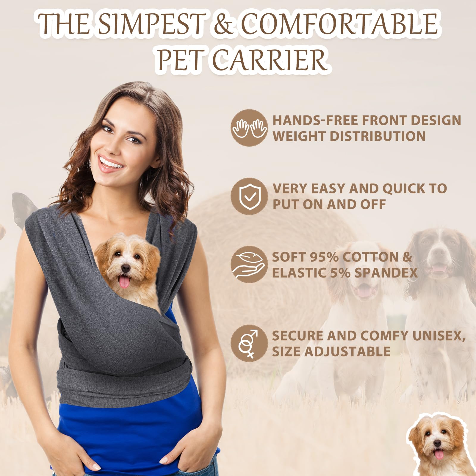 Clysee small dog sling up to 9 kg providing secure support.