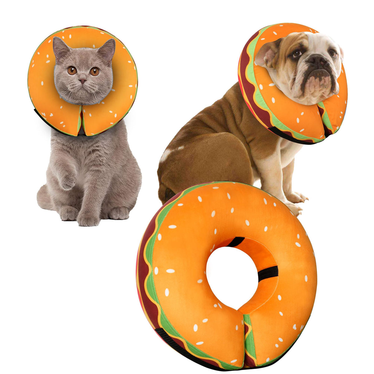 Cneo inflatable donut collar close-up showing soft fabric and cushiony edge for comfort.