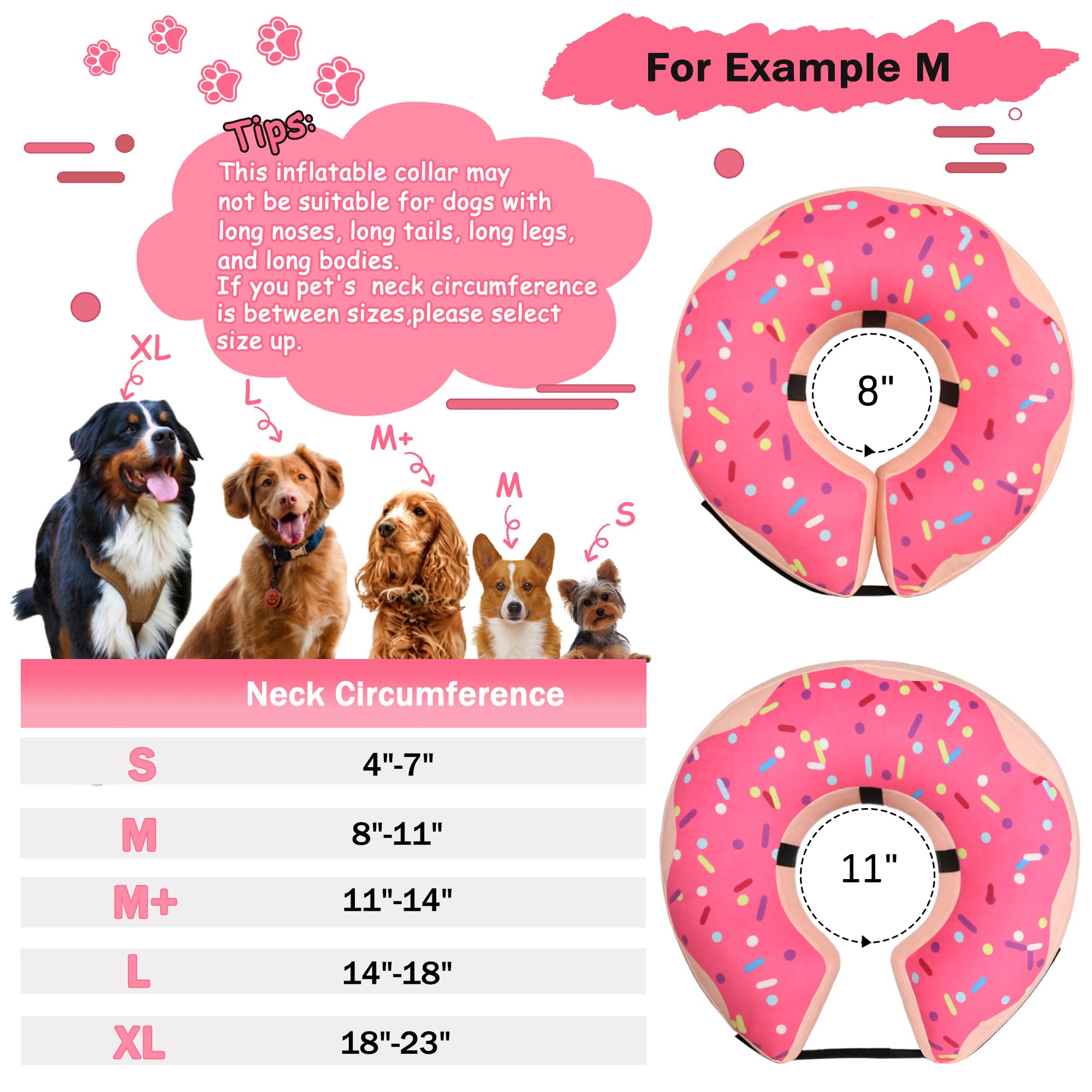 Cneo inflatable donut collar pink X-Large during mealtime enables normal eating and drinking