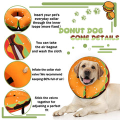 Cneo donut collar features soft non-stick fabric for comfortable wear.