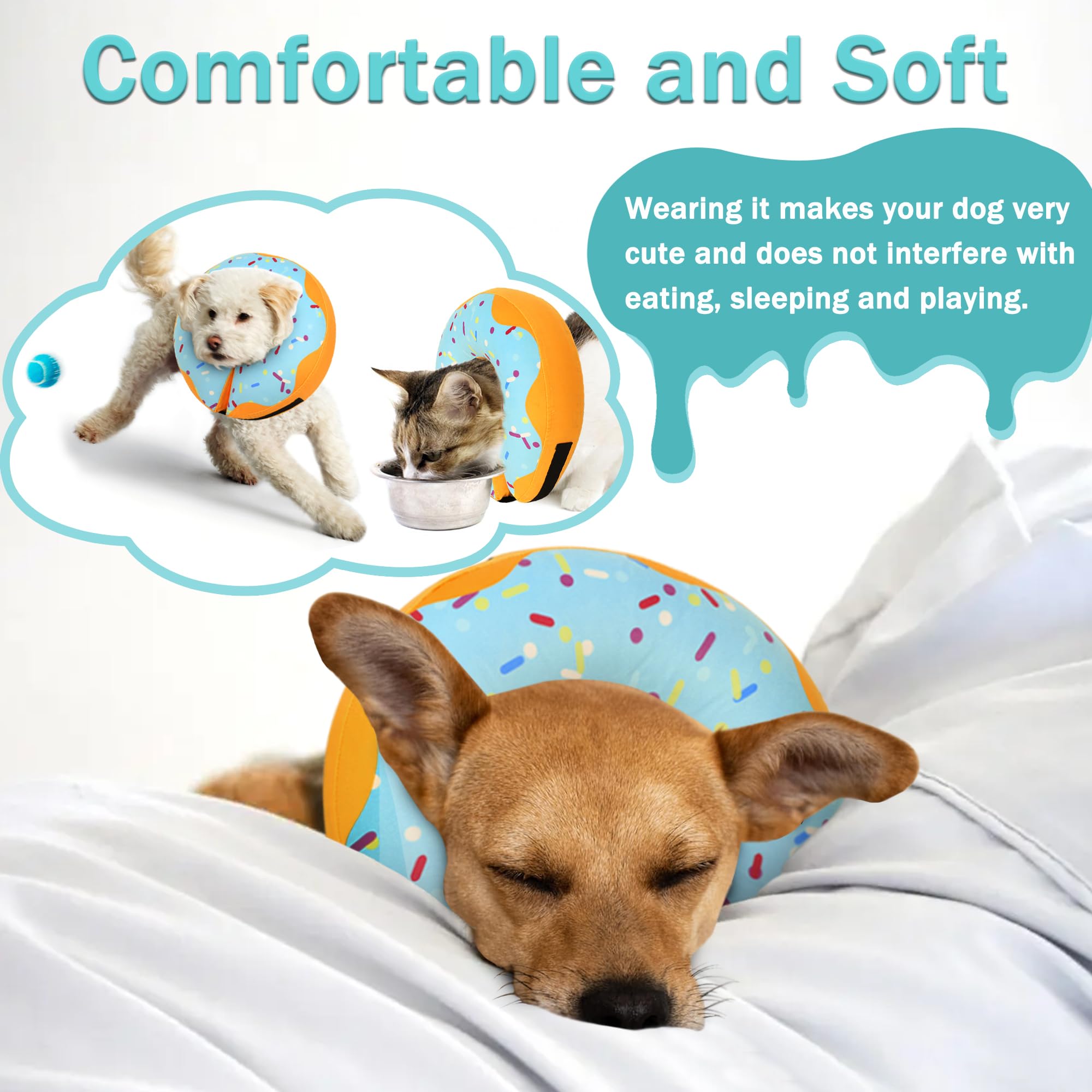 Close-up of Cneo Recovery Donut Collar in blue, soft fabric and plush rim
