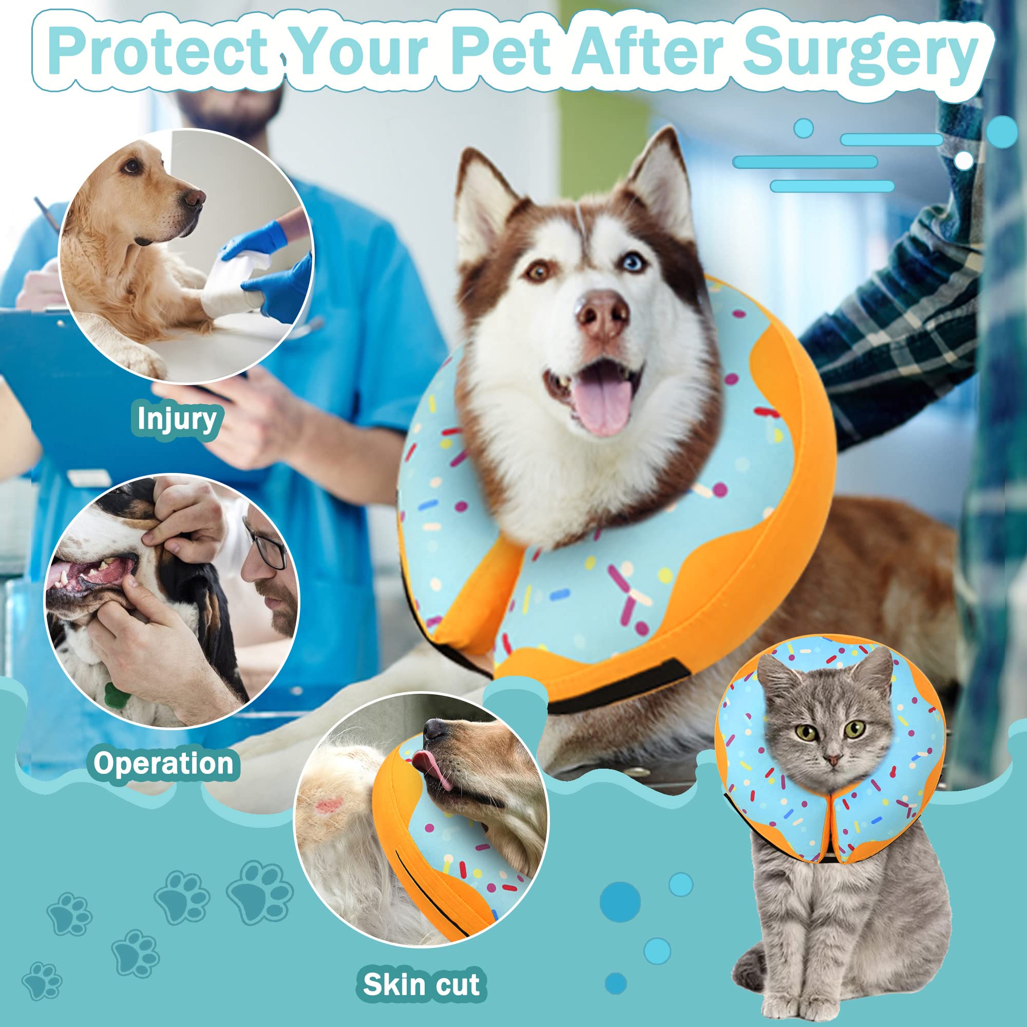 Cneo inflatable donut collar with soft fabric provides gentle touch.