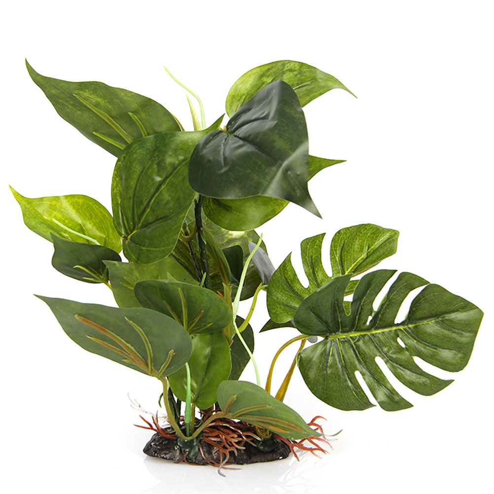 CNZ aquarium plastic plant with green leaves, 13-inch base view for natural hiding spots.